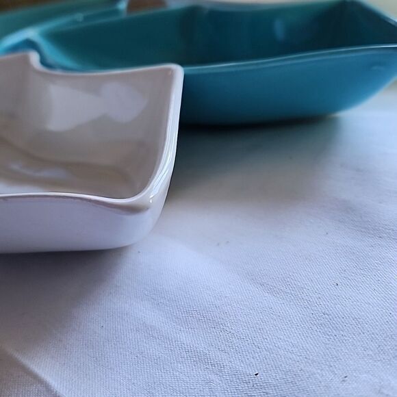 Mid Century Modern Wave Pattern Crudite Chip Dip Lazy Susan Dishes Set Of 4 - Picture 11 of 11